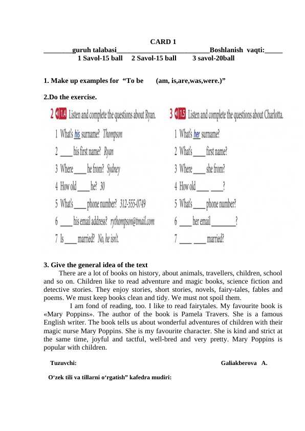 Ingliz tilidan yakuniy variantlar