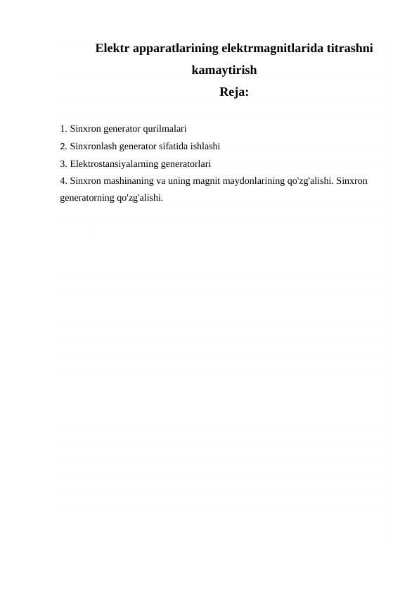 Elektr apparatlarining elektrmagnitlarida titrashni kamaytirish