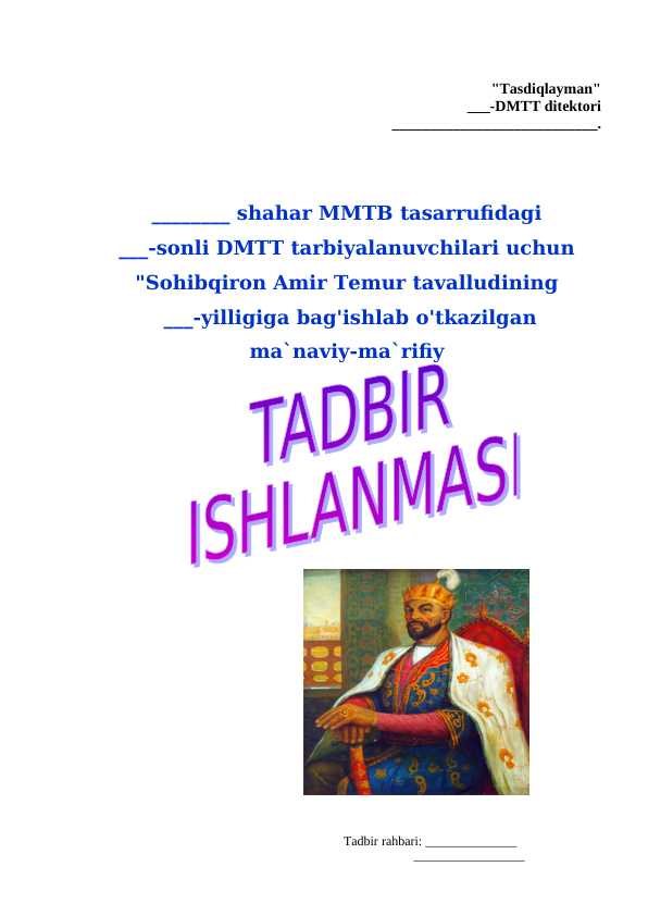 Sohibqiron Amir Temur tavalludiga tadbir ishlanma