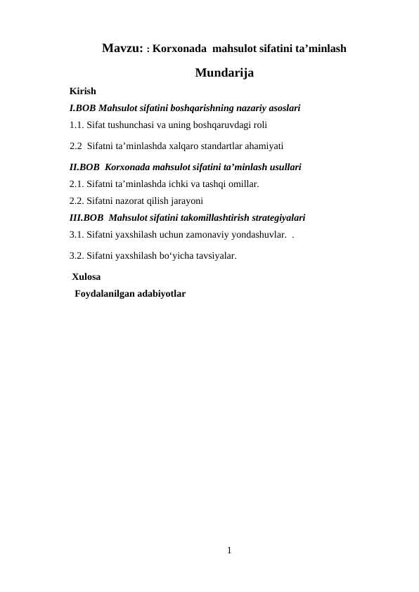 korxonada mahsulot sifatini boshqarish kurs ishi 40