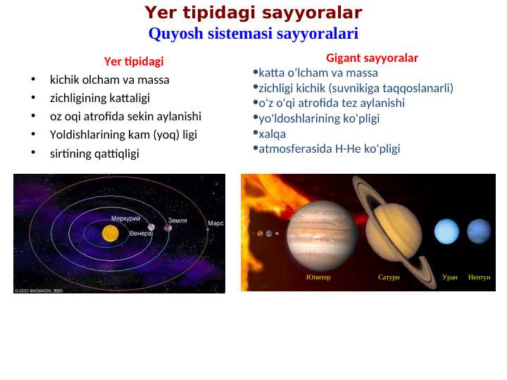 Yer tipidagi sayyoralar pptx