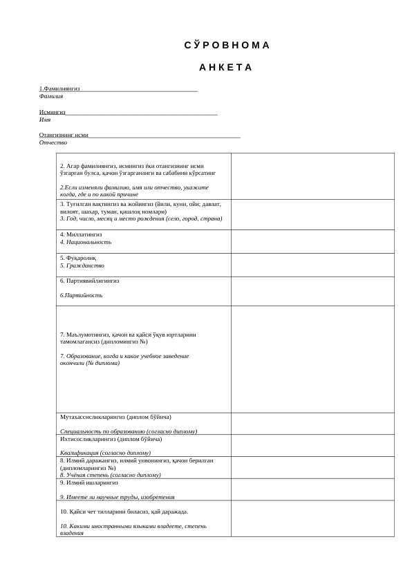 Rzyumi, so'rovnoma namuna