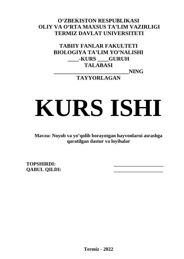 Noyob va yo’qolib borayotgan hayvonlarni asrashga qaratilgan dastur va loyihalar