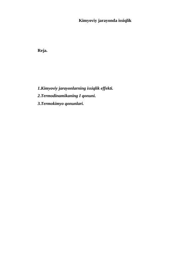 Kimyoviy jarayonda issiqlik