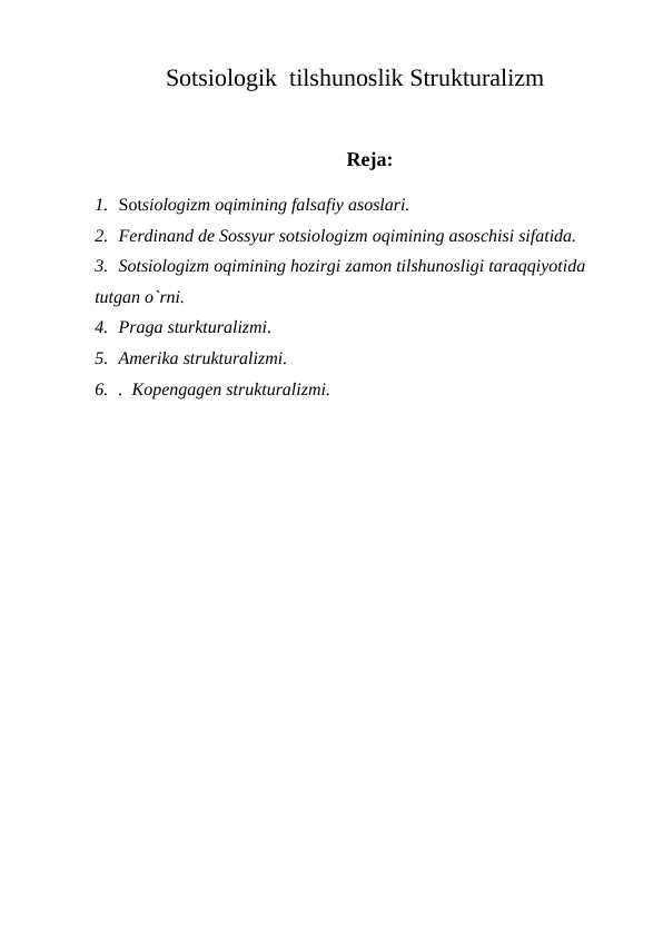 Sotsiologik  tilshunoslik Strukturalizm