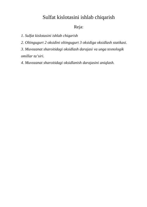 Sulfat kislotasini ishlab chiqarish