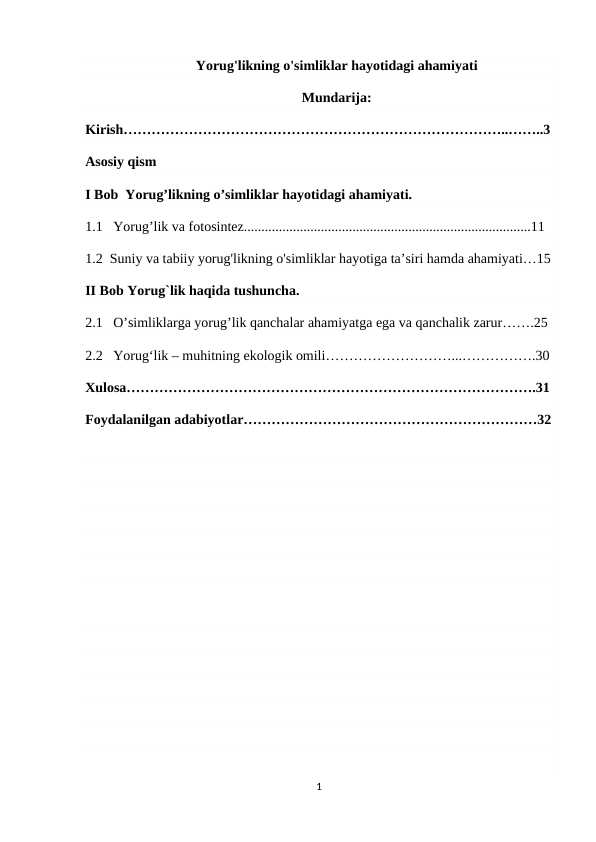 Yorug'likning o'simliklar hayotidagi ahamiyati
