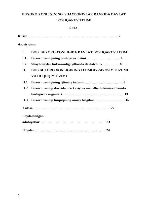 BUXORO XONLIGINING  SHAYBONIYLAR DAVRIDA DAVLAT BOSHQARUV TIZIMI
