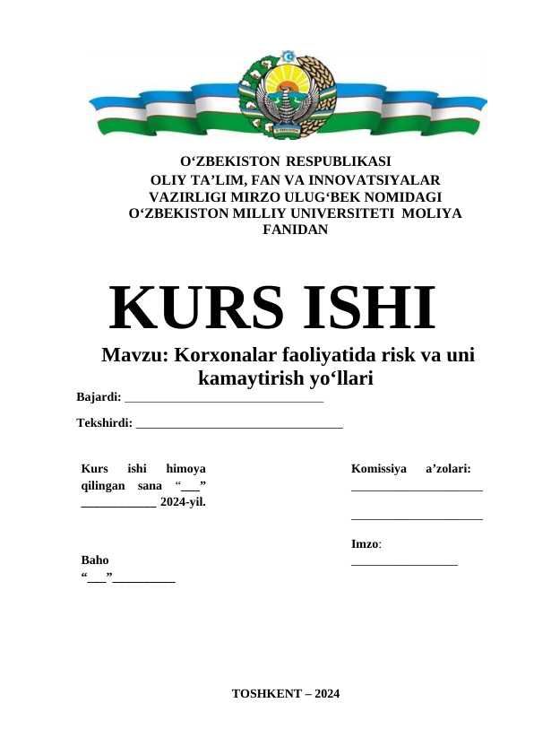 Korxonalar faoliyatida risk va uni kamaytirish yo‘llari