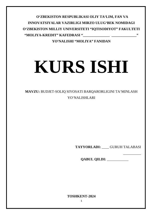 BUDJET-SOLIQ SIYOSATI BARQARORLIGINI TA‘MINLASH YO‘NALISHLARI