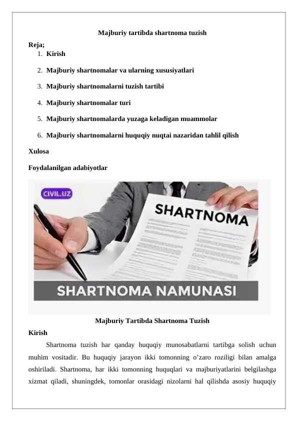 Majburiy tartibda shartnoma tuzish