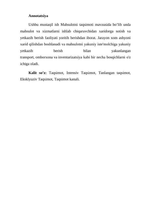 Mahsulotni taqsimlash