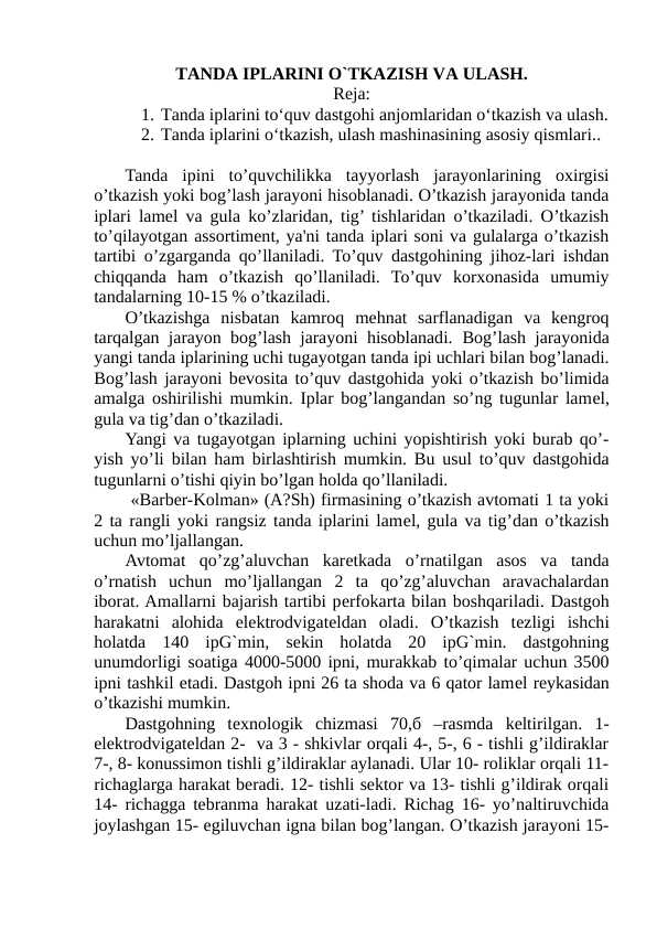 TANDA IPLARINI O`TKAZISH VA ULASH.