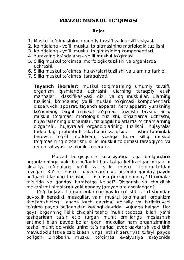 MUSKUL TO‘QIMASI