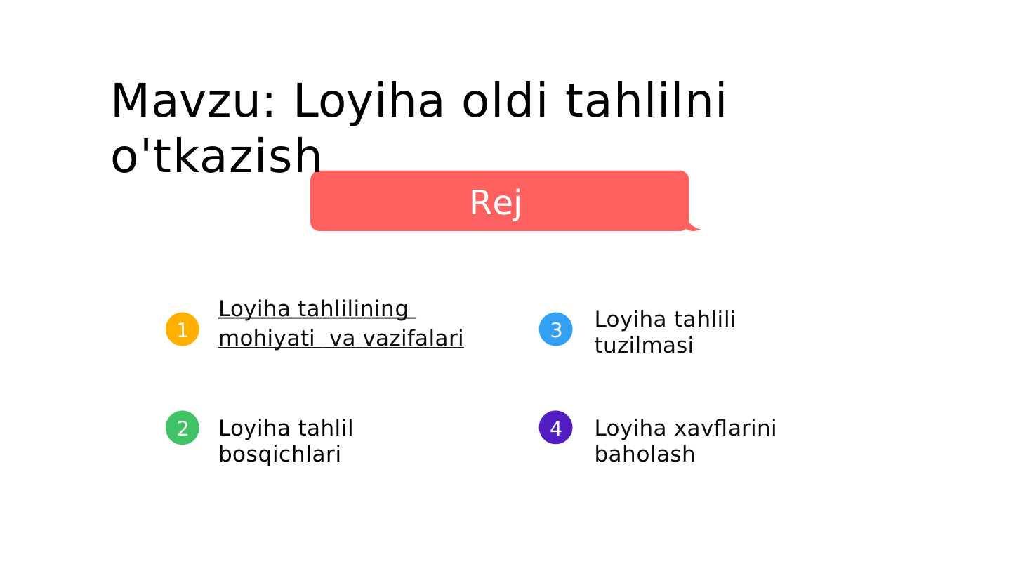 Loyiha oldi tahlilni o'tkazish
