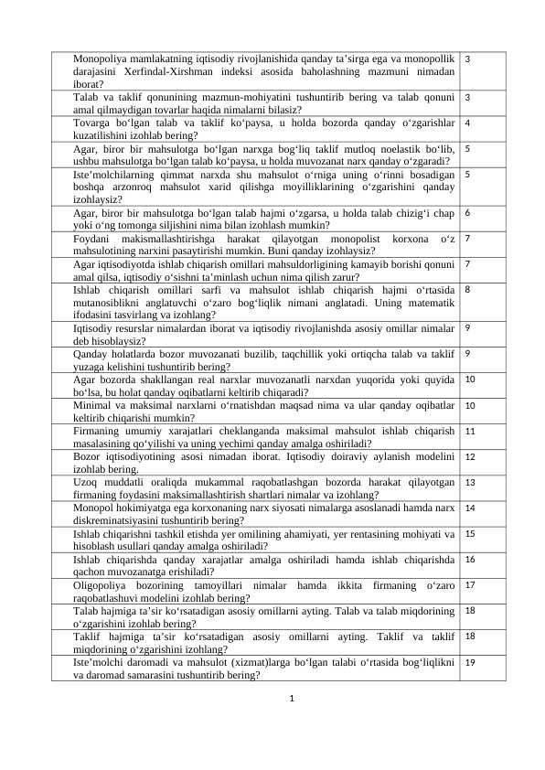 iqtisodiyot yo'nalishidagilar uchun savolnoma javoblari 351-398 gacha