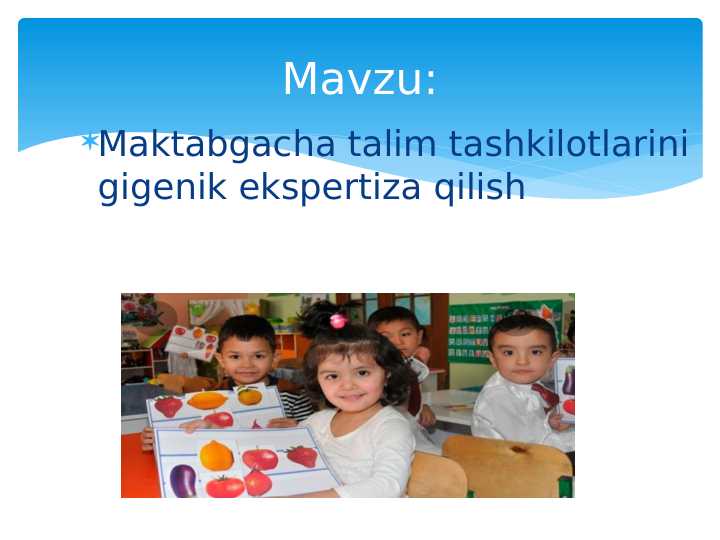 Maktabgacha talim tashkilotlarini gigenik ekspertiza qilish