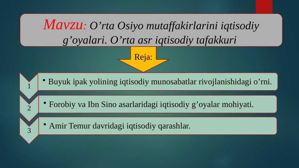 O’rta Osiyo mutaffakirlarini iqtisodiy g’oyalari. O’rta asr iqtisodiy tafakkuri
