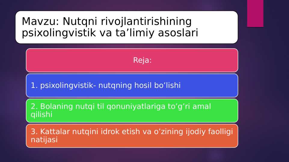 Nutqni rivojlantirishining psixolingvistik va ta’limiy asoslari