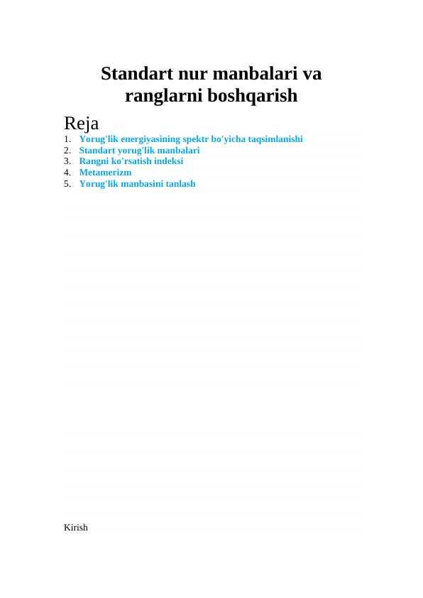 Standart nur manbalari va ranglarni boshqarish