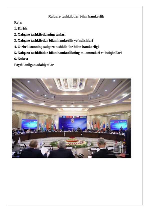 Xalqaro tashkilotlar bilan hamkorlik