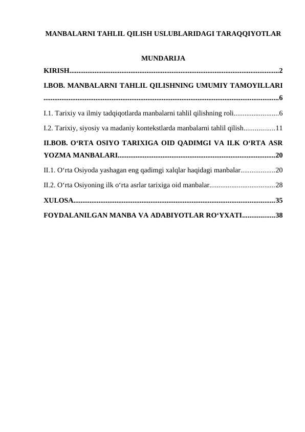 MANBALARNI TAHLIL QILISH USLUBLARIDAGI TARAQQIYOTLAR