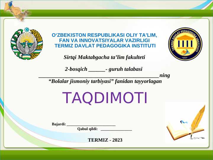 Ilk qadam dasturida jismoniy tarbiya yo’nalishining yoritilishi