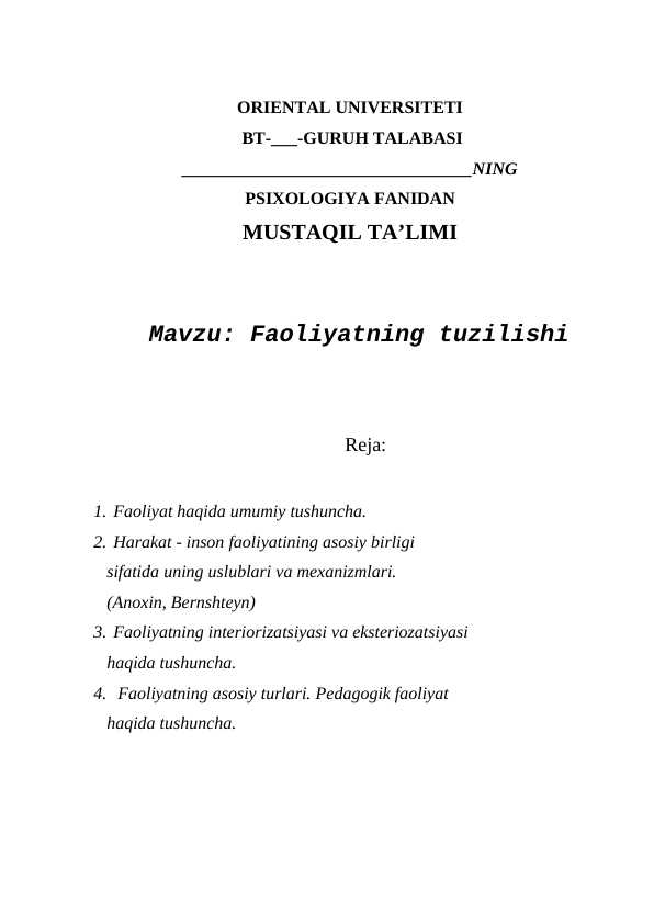 Faoliyatning tuzilishi