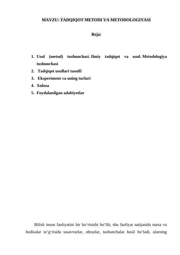 TADQIQOT METODI VA METODOLOGIYASI