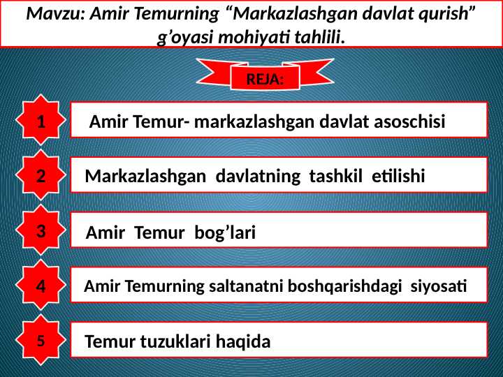 Amir Temurning “Markazlashgan davlat qurish” g’oyasi mohiyati tahlili