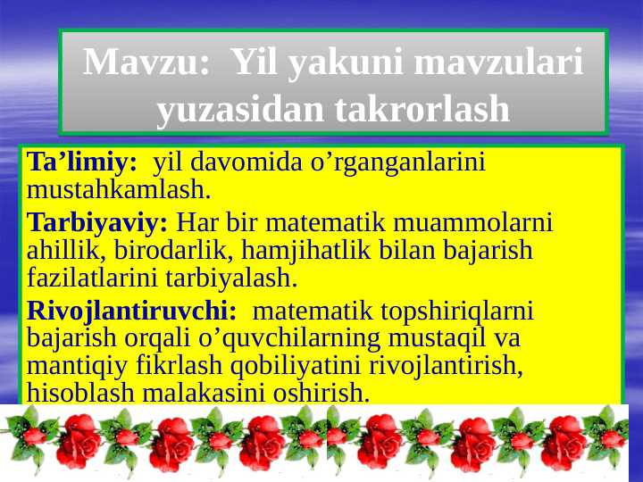 Yil yakuni mavzulari yuzasidan takrorlash