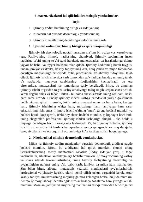 Nizolarni hal qilishda deontologik yondashuvlar.