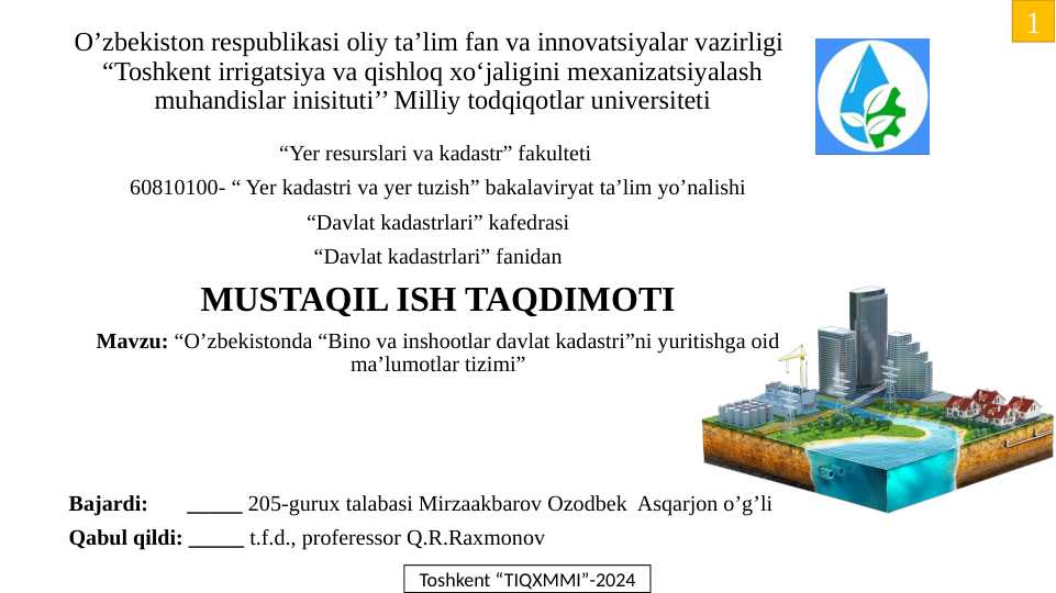 Bino inshoatlar dakadastrini yuritish