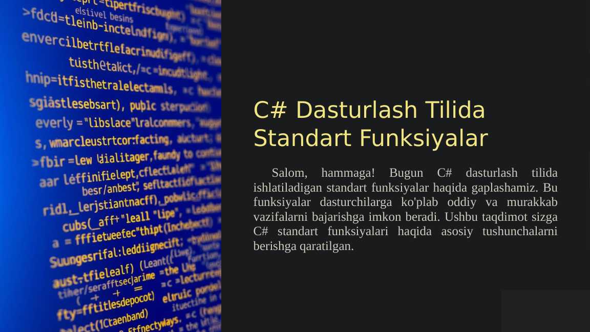 C# dasturlash tilida standart funksiyalar