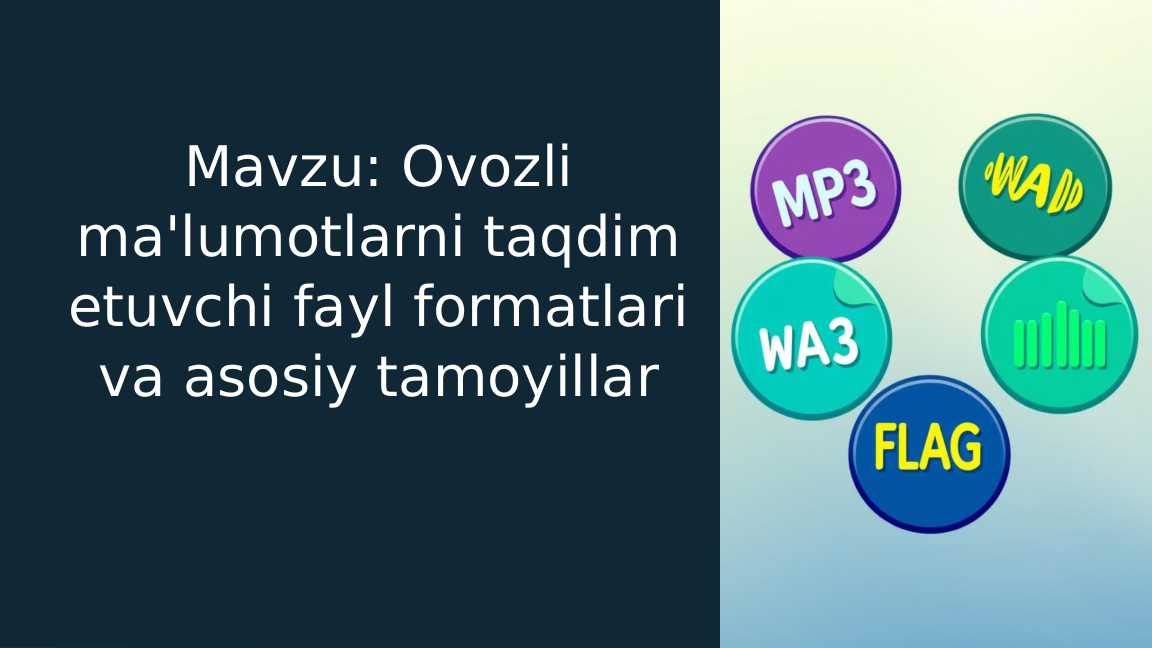 Ovozli ma'lumotlarni taqdim etuvchi fayl formatlari va asosiy tamoyillar