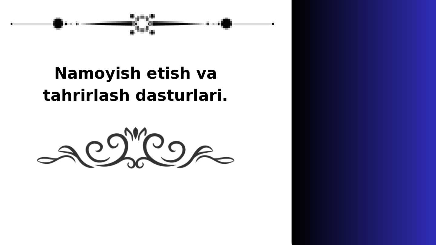 Namoyish etish va tahrirlash dasturlari.