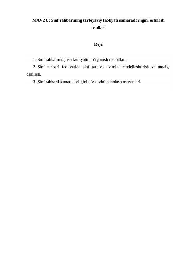 Sinf rahbarining tarbiyaviy faoliyati samaradorligini oshirish usullari