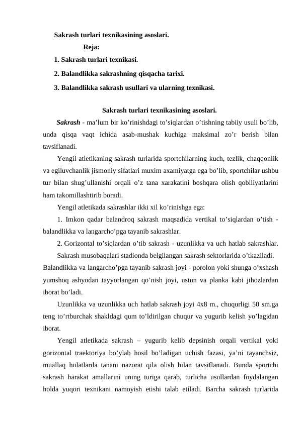 Sakrash turlari texnikasining asoslari