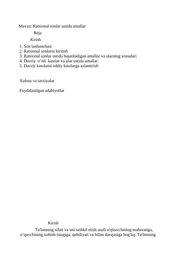 Ratsional sonlar ustida amallar