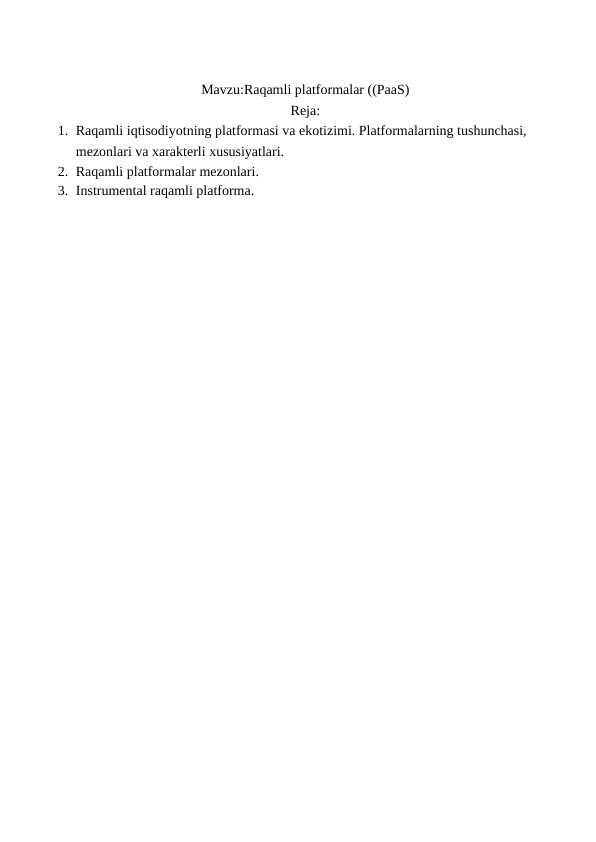 Raqamli platformalar ((PaaS)