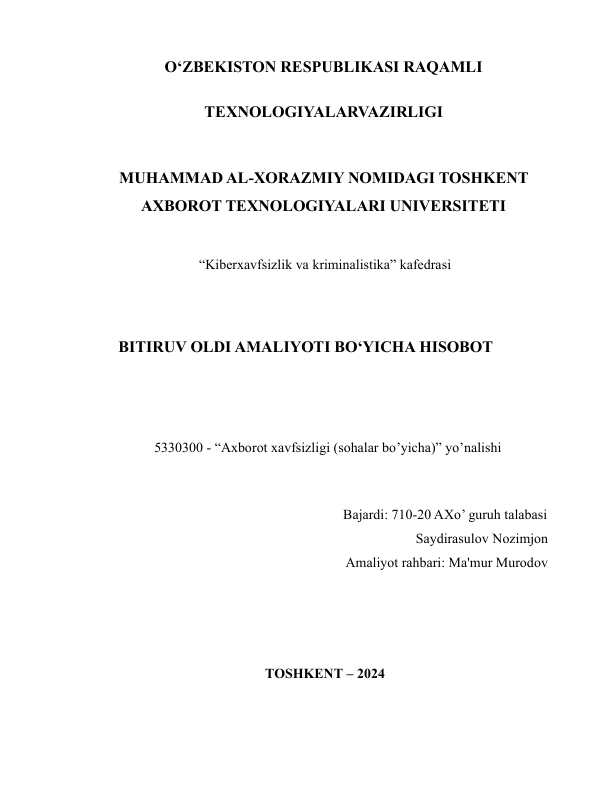 amalyot hisoboti( maktab tashkiloti uchun)