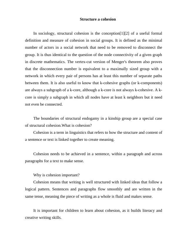 Structure a cohesion