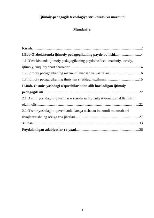 Ijtimoiy-pedagogik texnologiya strukturasi va mazmuni