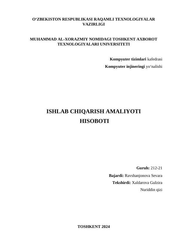 Ishlab chiqarish amaliyoti hisoboti