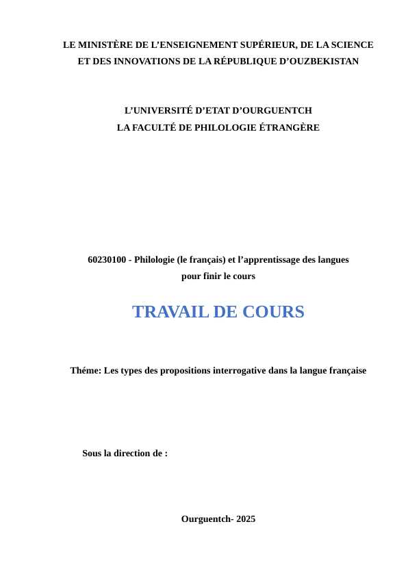 Les types des propositions interrogative dans la langue française