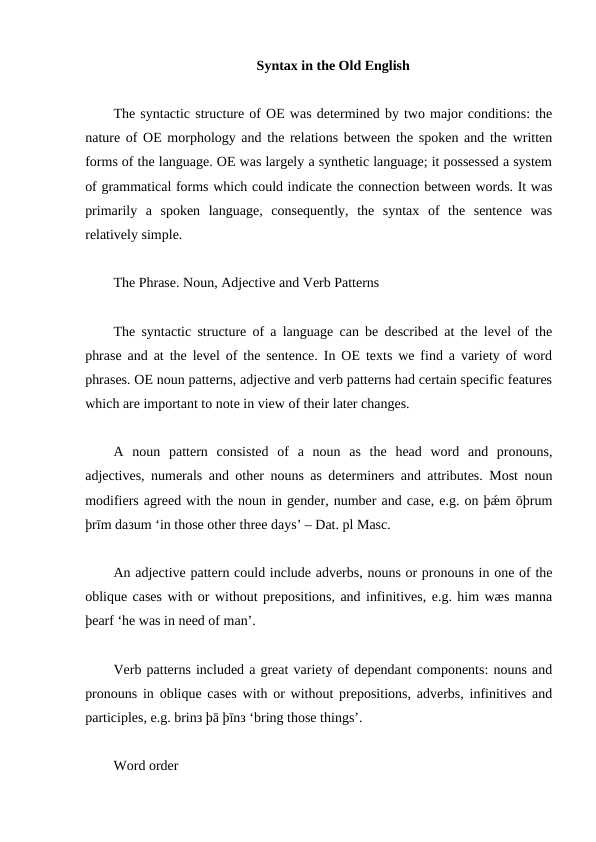 Syntax in the Old English