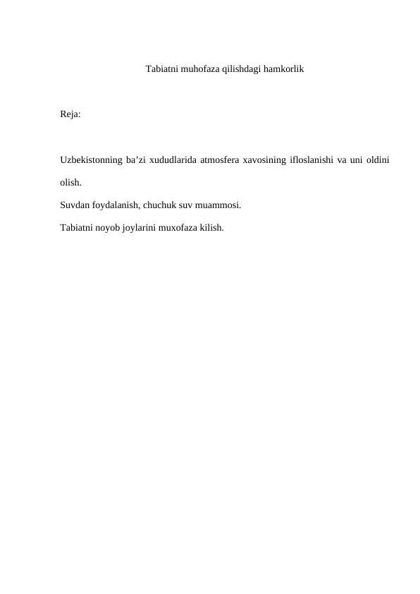Tabiatni muhofaza qilishdagi hamkorlik