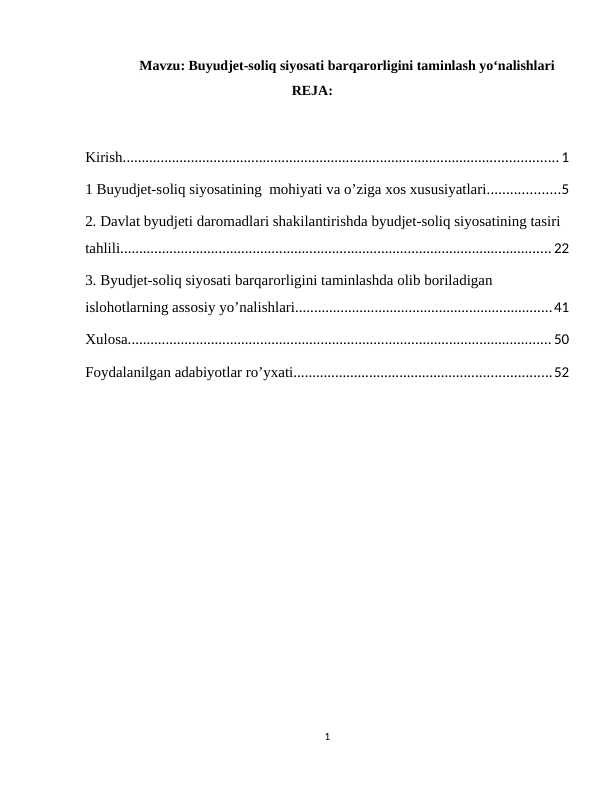 Buyudjet-soliq siyosati barqarorligini taminlash yo‘nalishlari