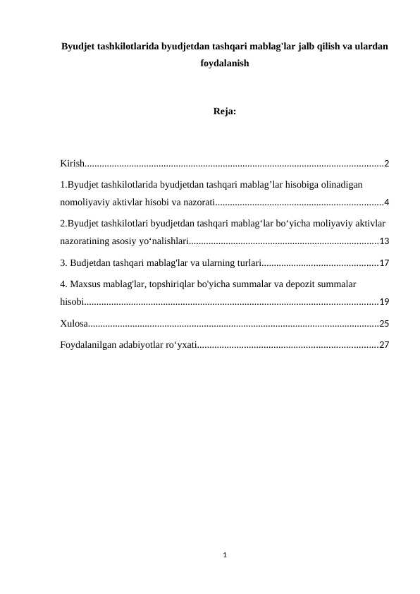 Byudjet tashkilotlarida byudjetdan tashqari mablag'lar jalb qilish va ulardan foydalanish