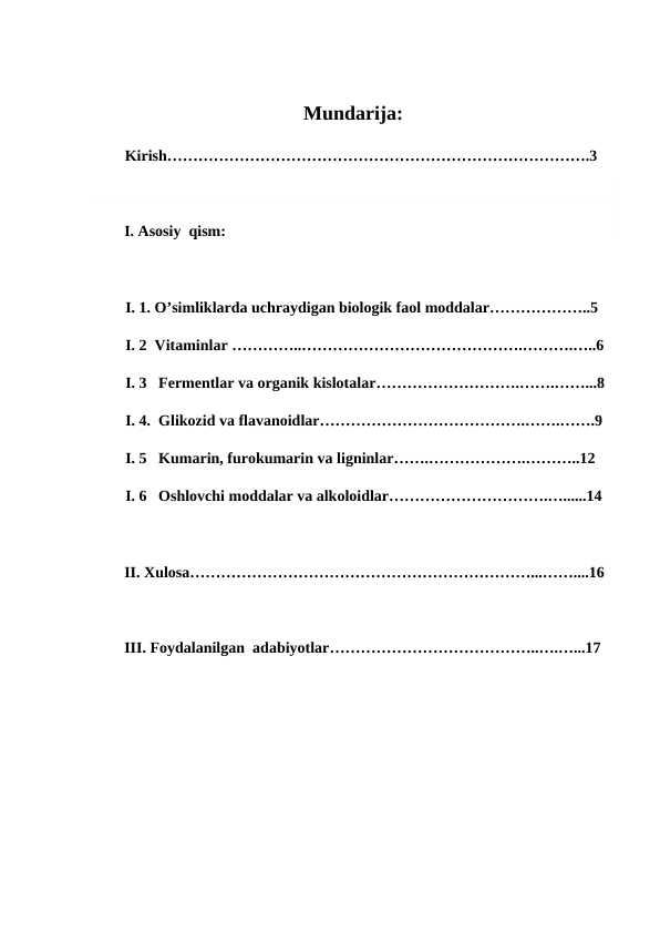 O’simliklar tarkibida uchraydigan biologik faol moddalar va ularning dorivor xususiyatlari
